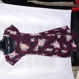 Prince & Fox Skater Dress Textured, Cap Sleeves, Burgundy, floral